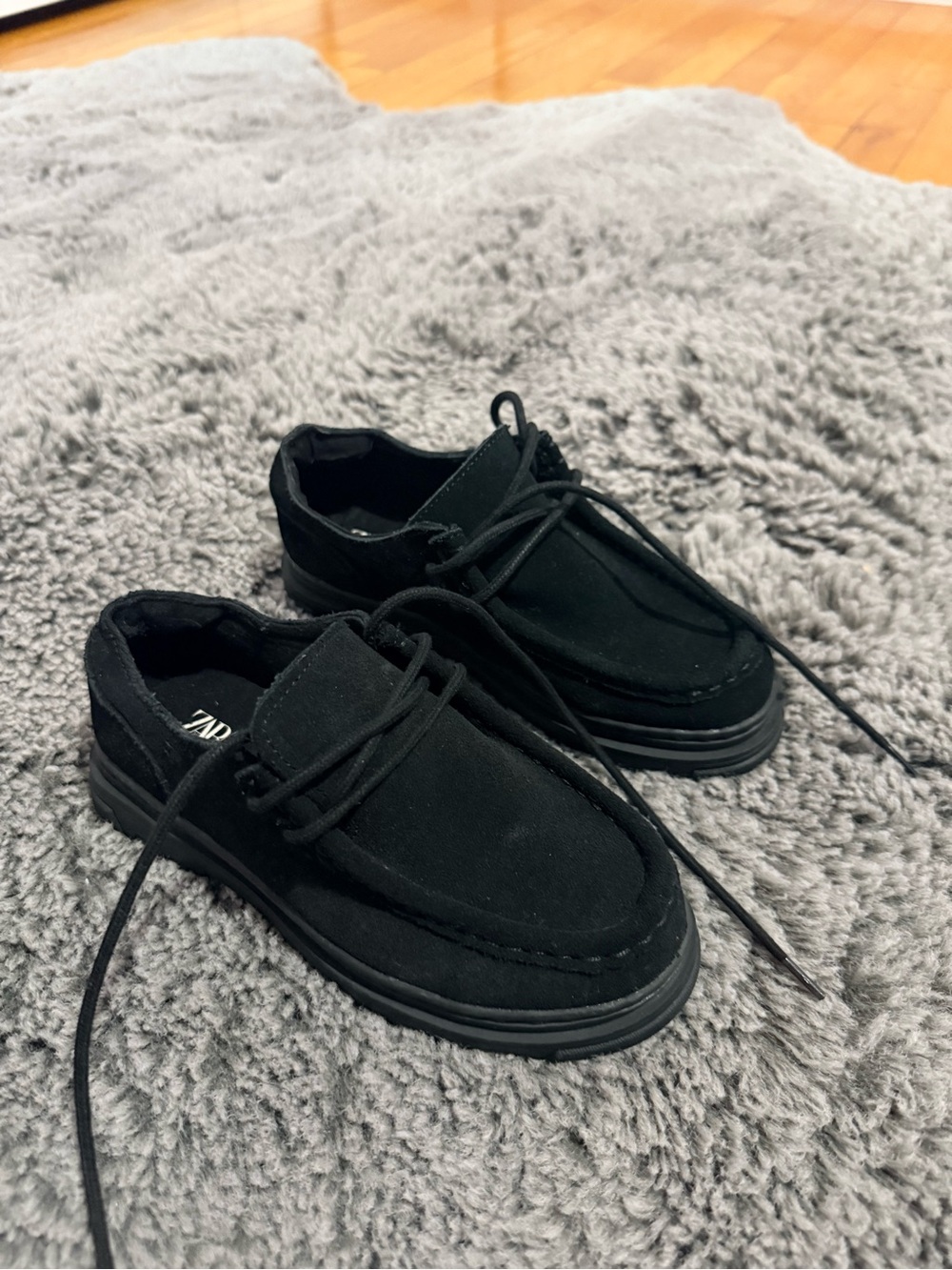 Zara Black Kids Moccasin-Style Lace-Up Shoes